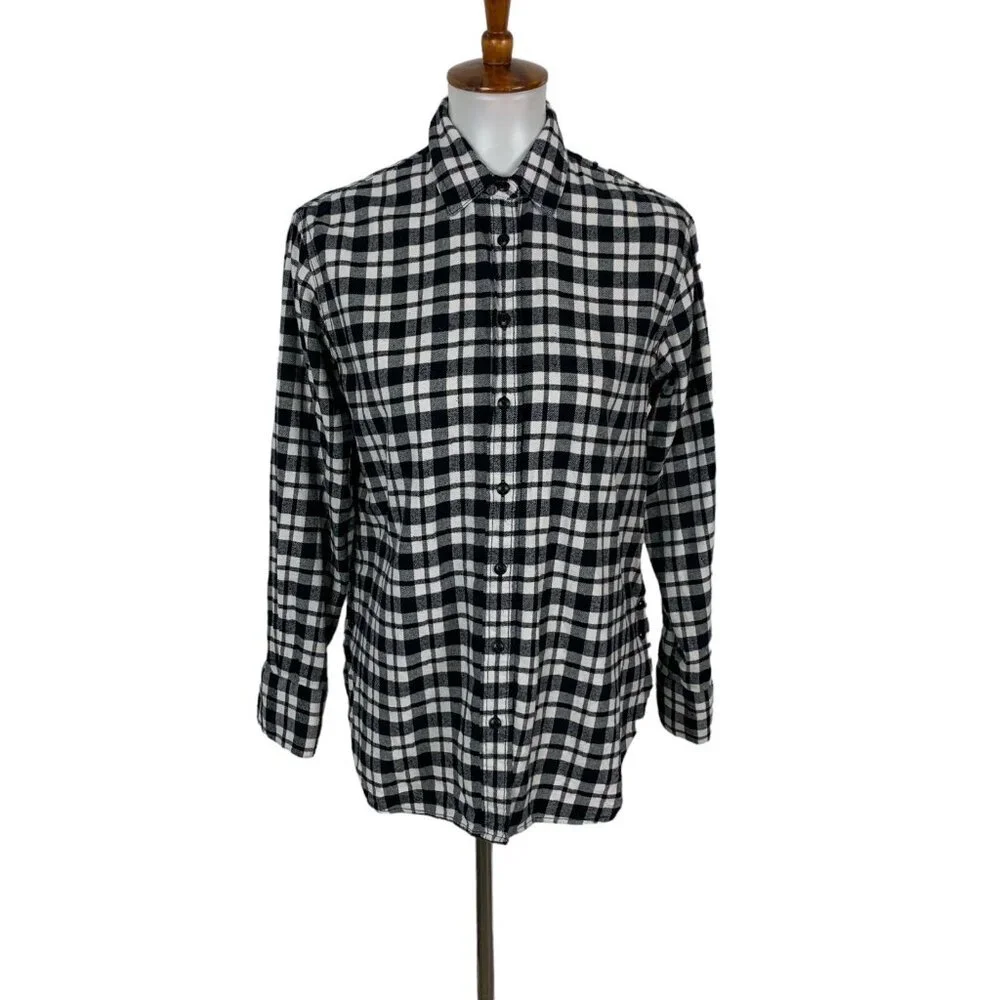 Madewell Plaid Button Down Shirt XS Black White Long Sleeve Workwear Casual - Picture 1 of 5